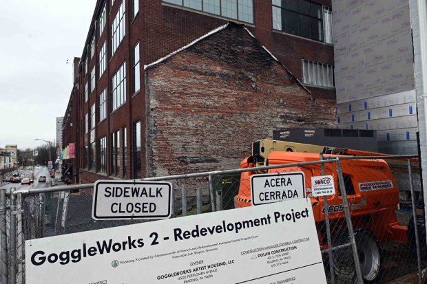 A proposed zoning map amendment would shift Washington Street parcels to the Commercial Core, clearing path for the GoggleWorks II mixed-use arts, housing and community hub. (BILL UHRICH/READING EAGLE)