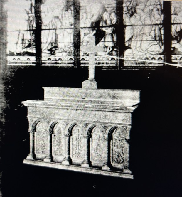 The altar carved in marble by Reading sculptor Herman Strecker for Second Reformed Church is shown in a Reading Eagle photograph from April 3, 1898. (BILL UHRICH/READING EAGLE)