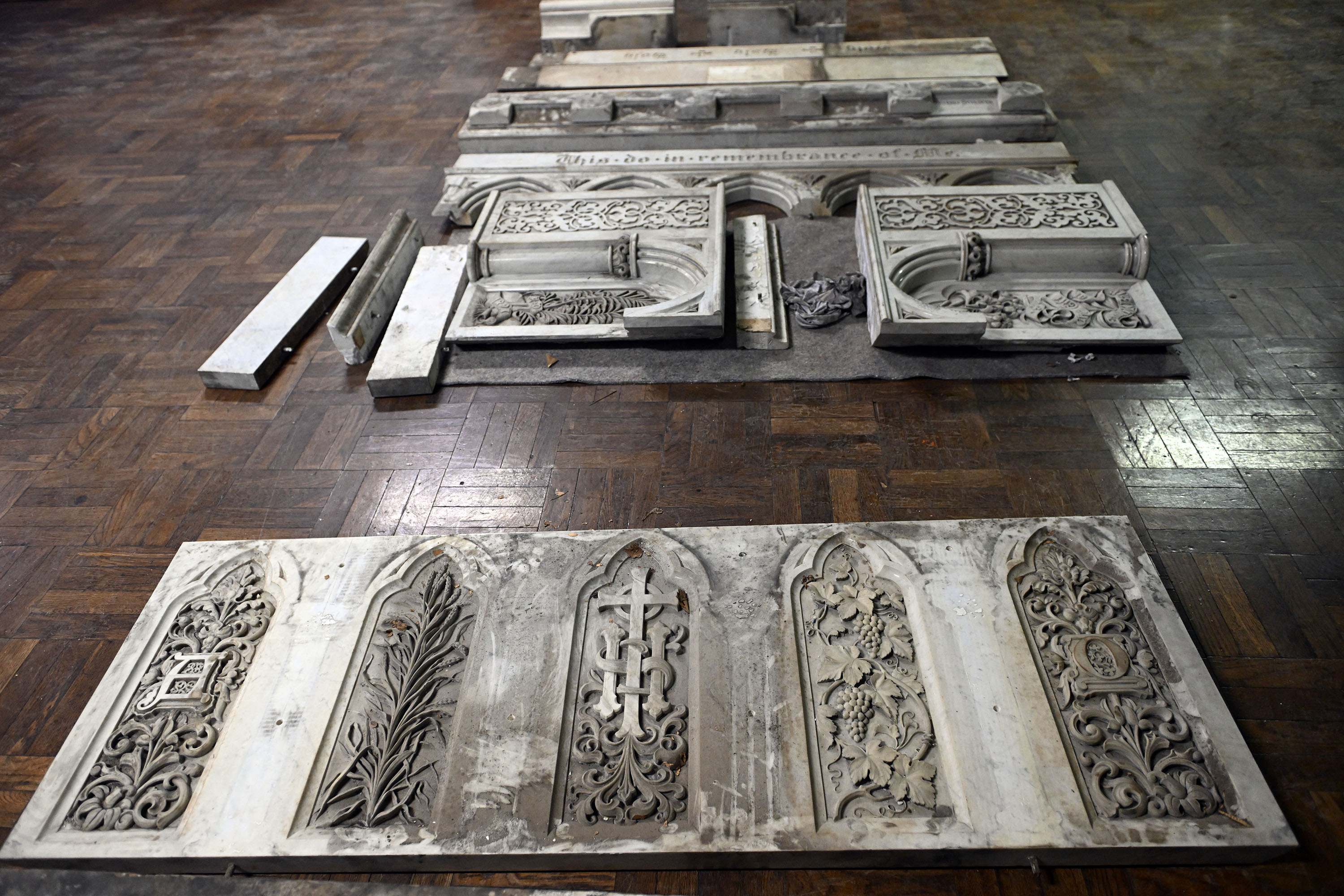 A disassembled marble altar created by Reading sculptor Herman Strecker...