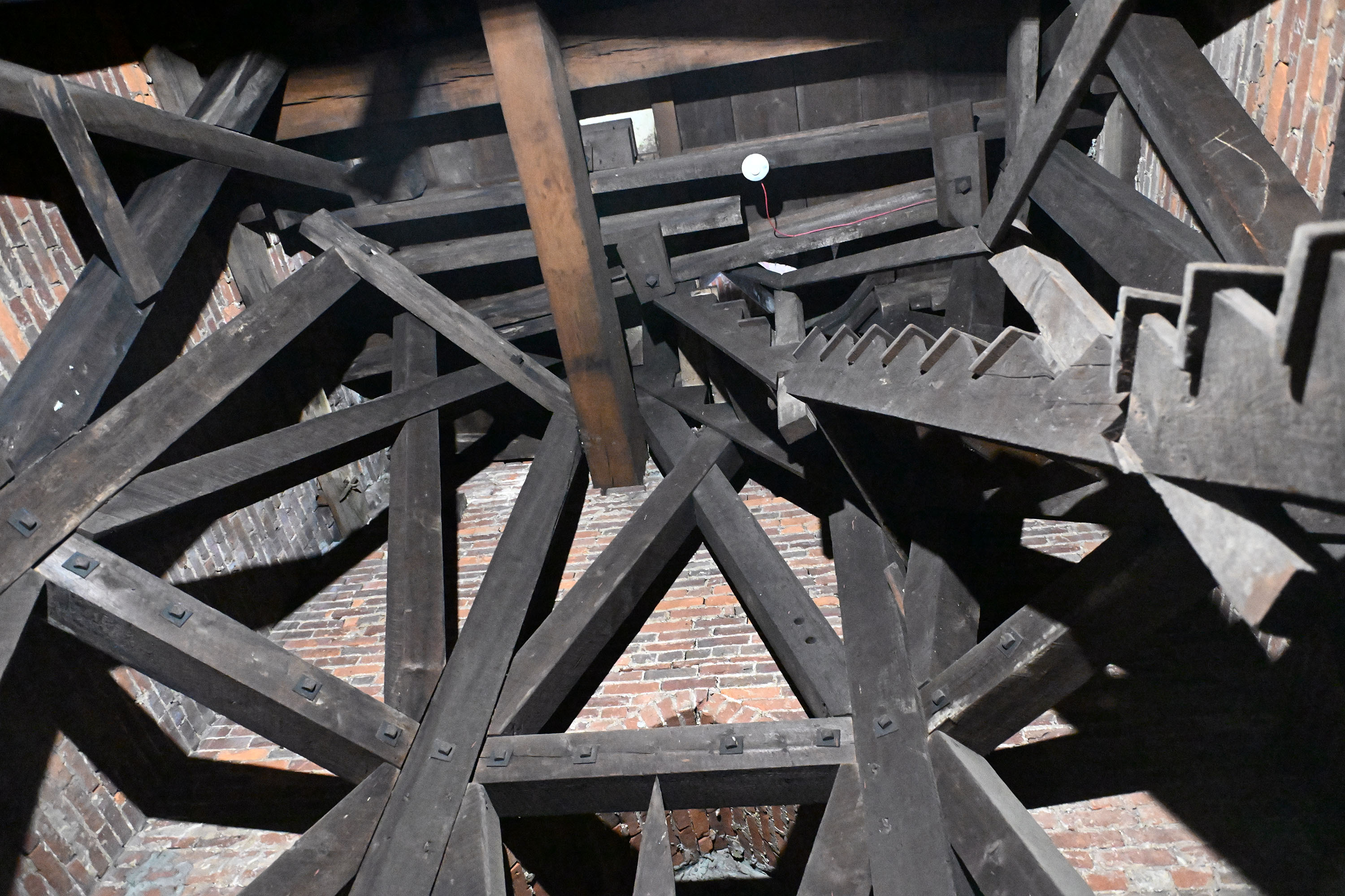 The stairway leading up through the steeple of the former...