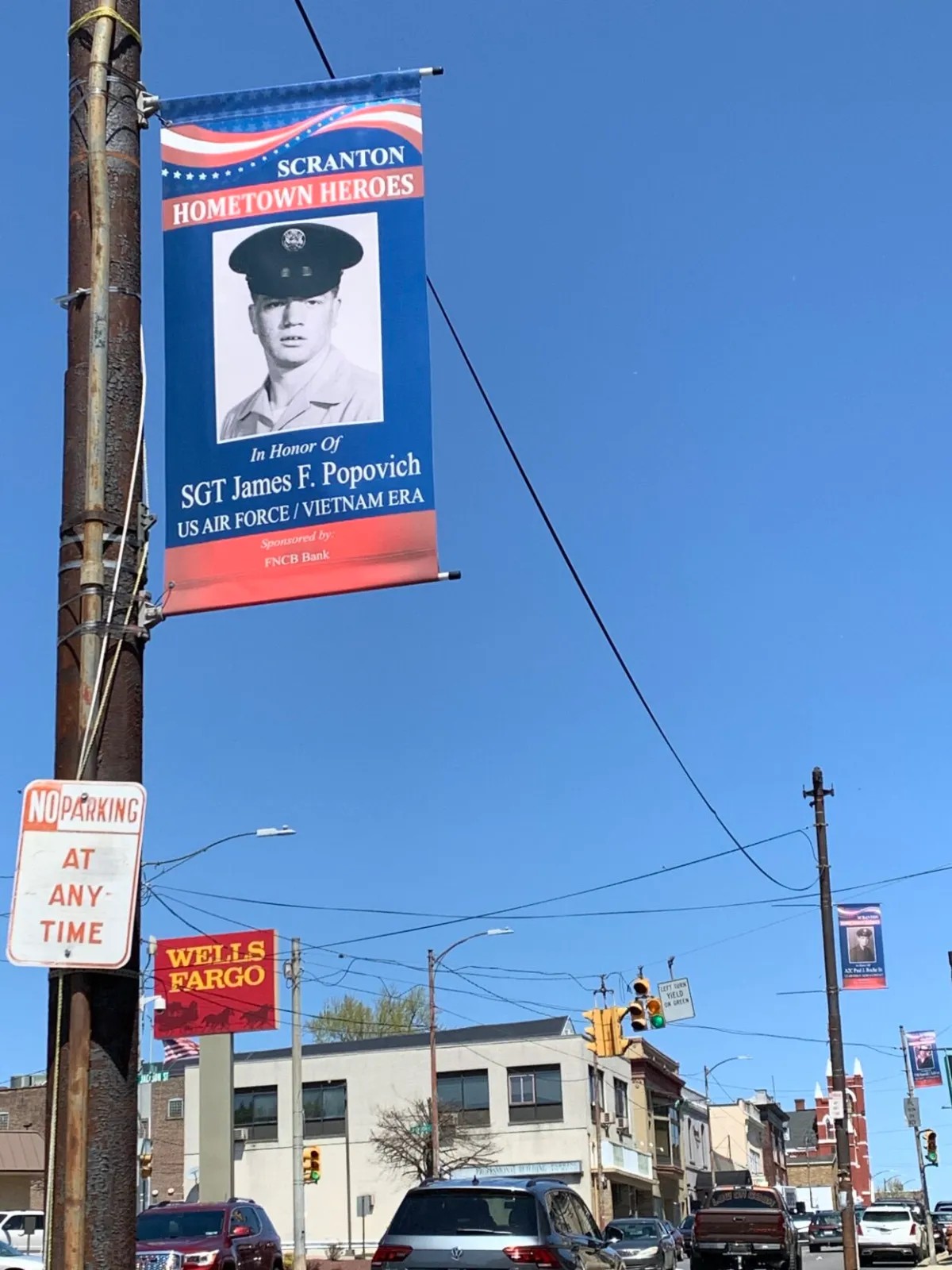 A Hometown Heroes banner on Main Avenue in West Scranton...