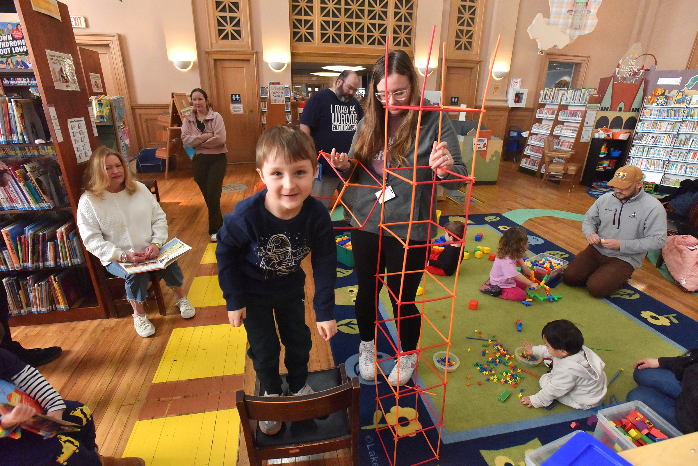 Jack Lee, 5, of Waymart, smiles during the Little Builders’...