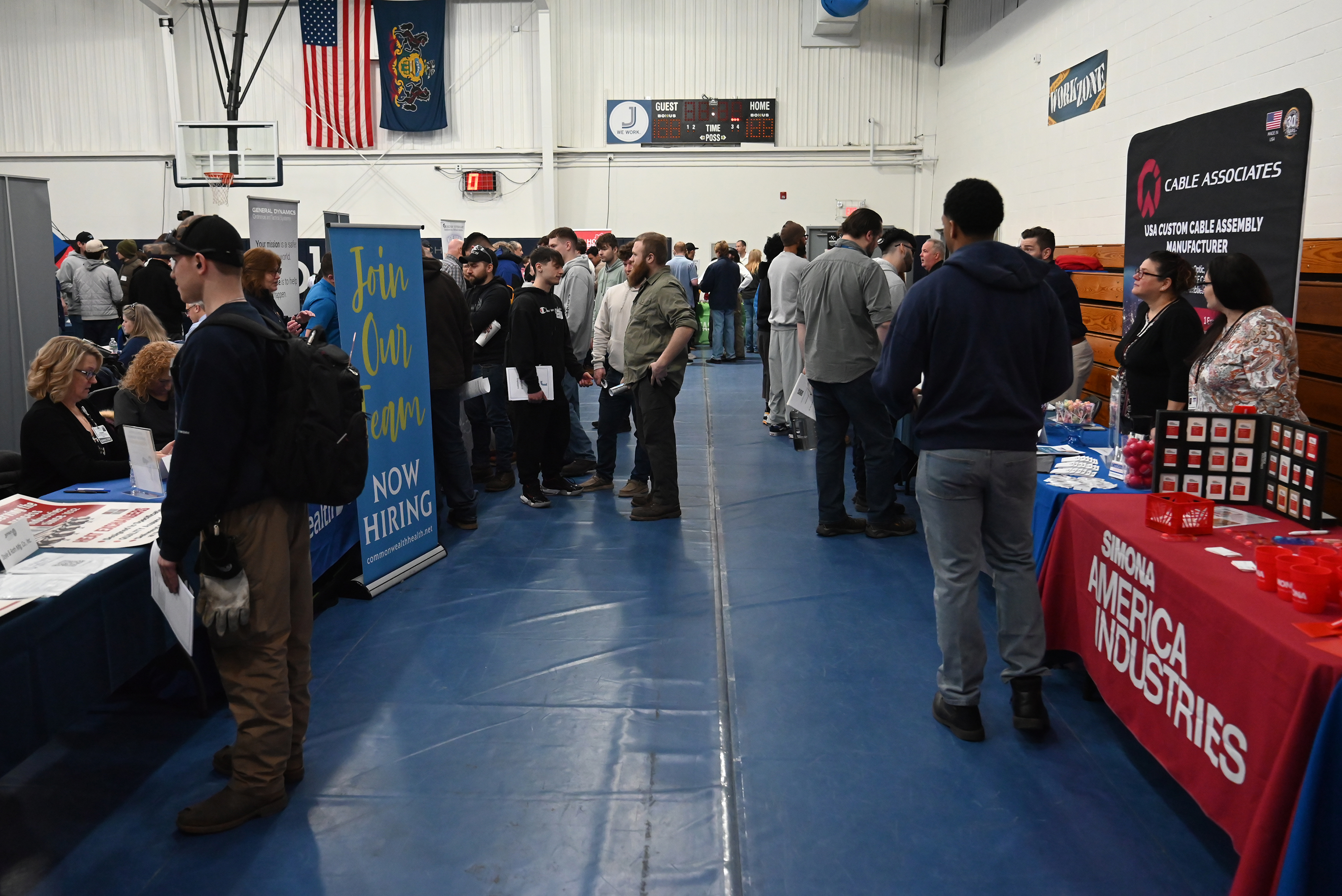 Students interact with the companies tabling for the career fair...