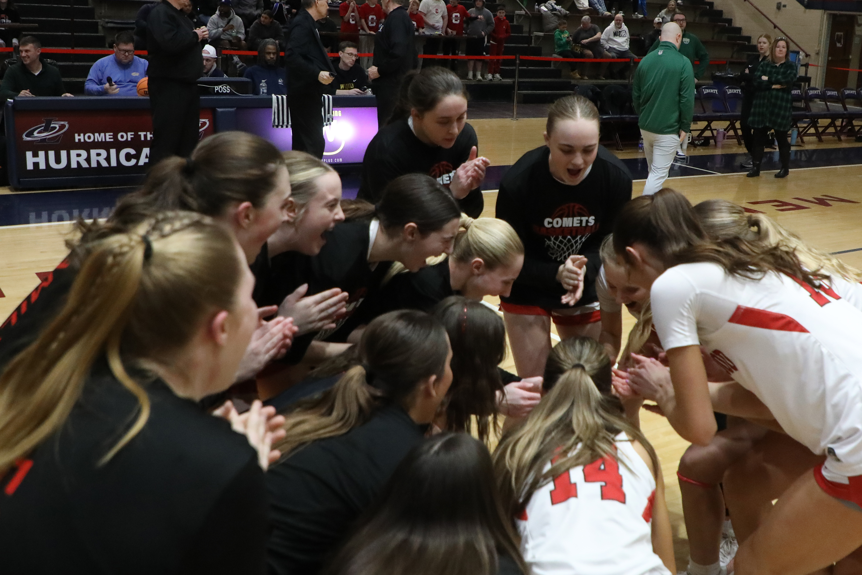 Crestwood players rally together before the girls basketball Class 5A...