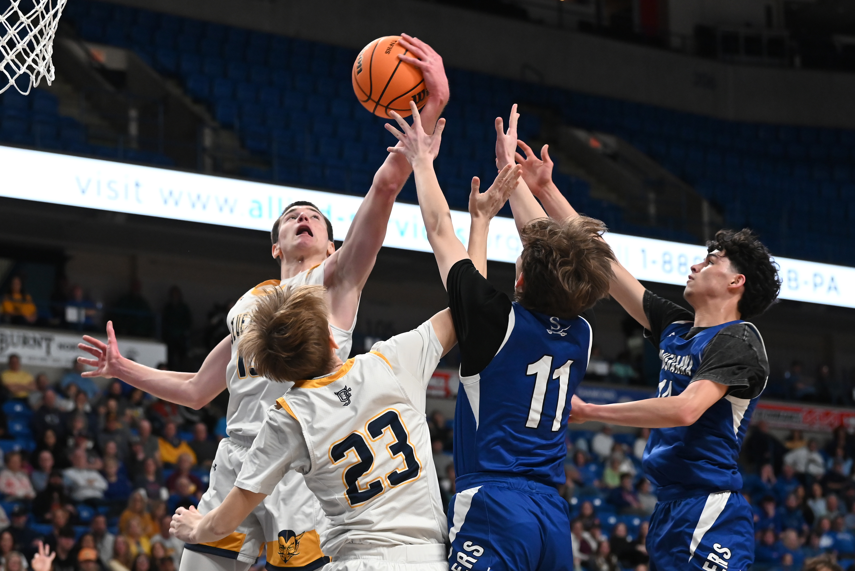 Old Forge’s Logan Fanning grabs the rebound during the D2...