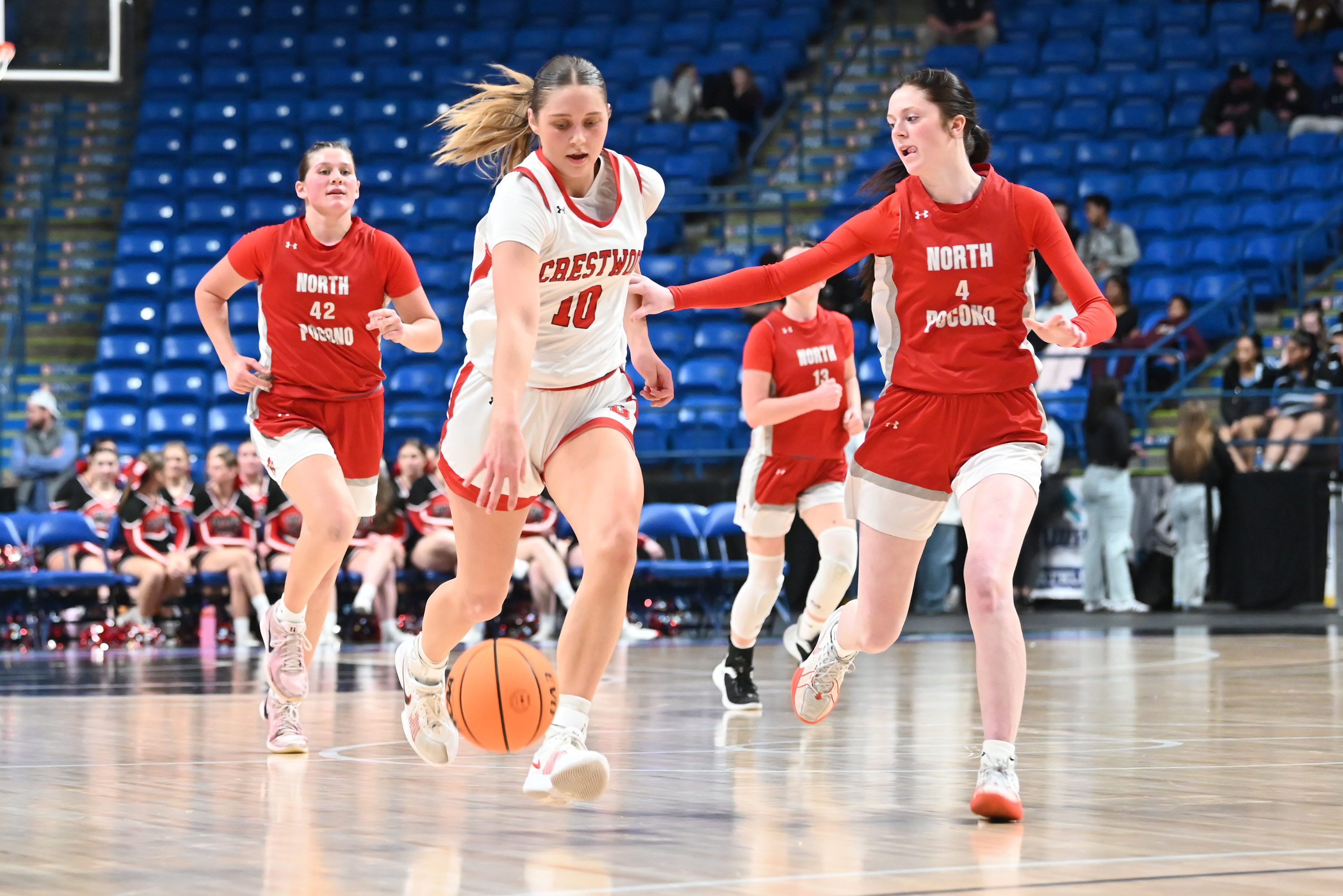 North Pocono’s Cameron Forgione defends Crestwood’s Charlie Hiller during the...