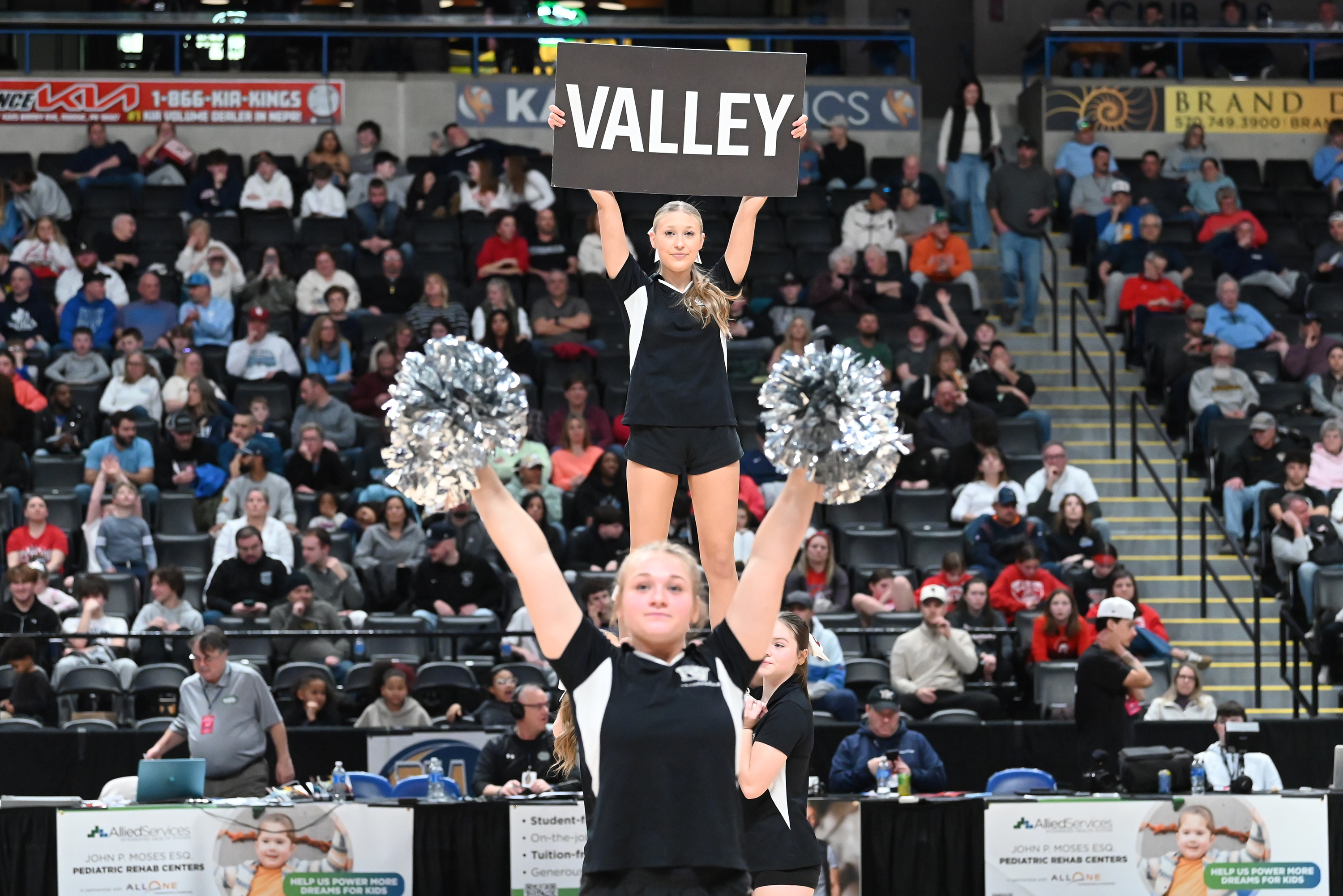 Delaware Valley cheerleaders perform during the D2 Class 6A boys...