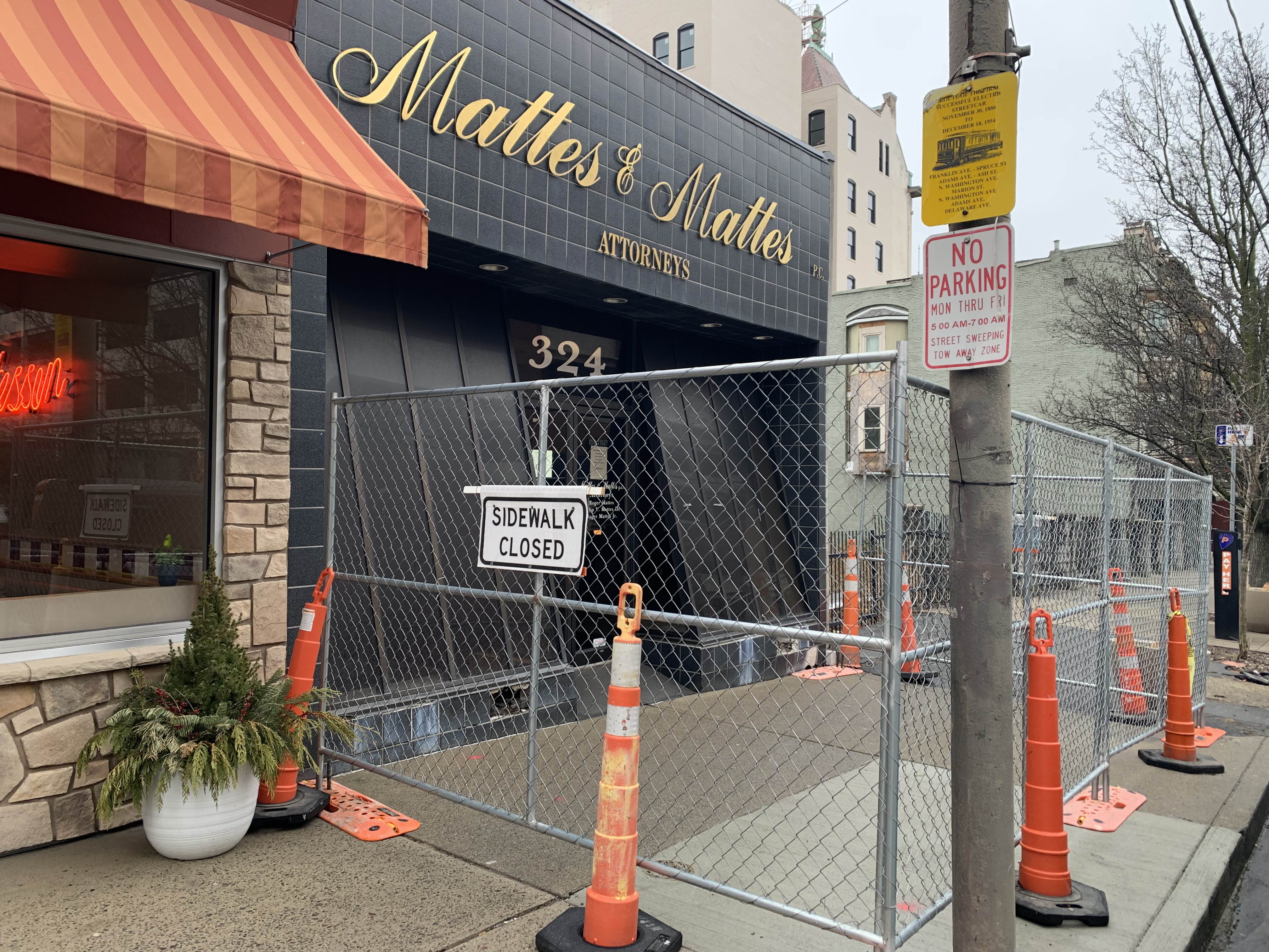 Scranton has the sidewalk closed in front of the condemned...