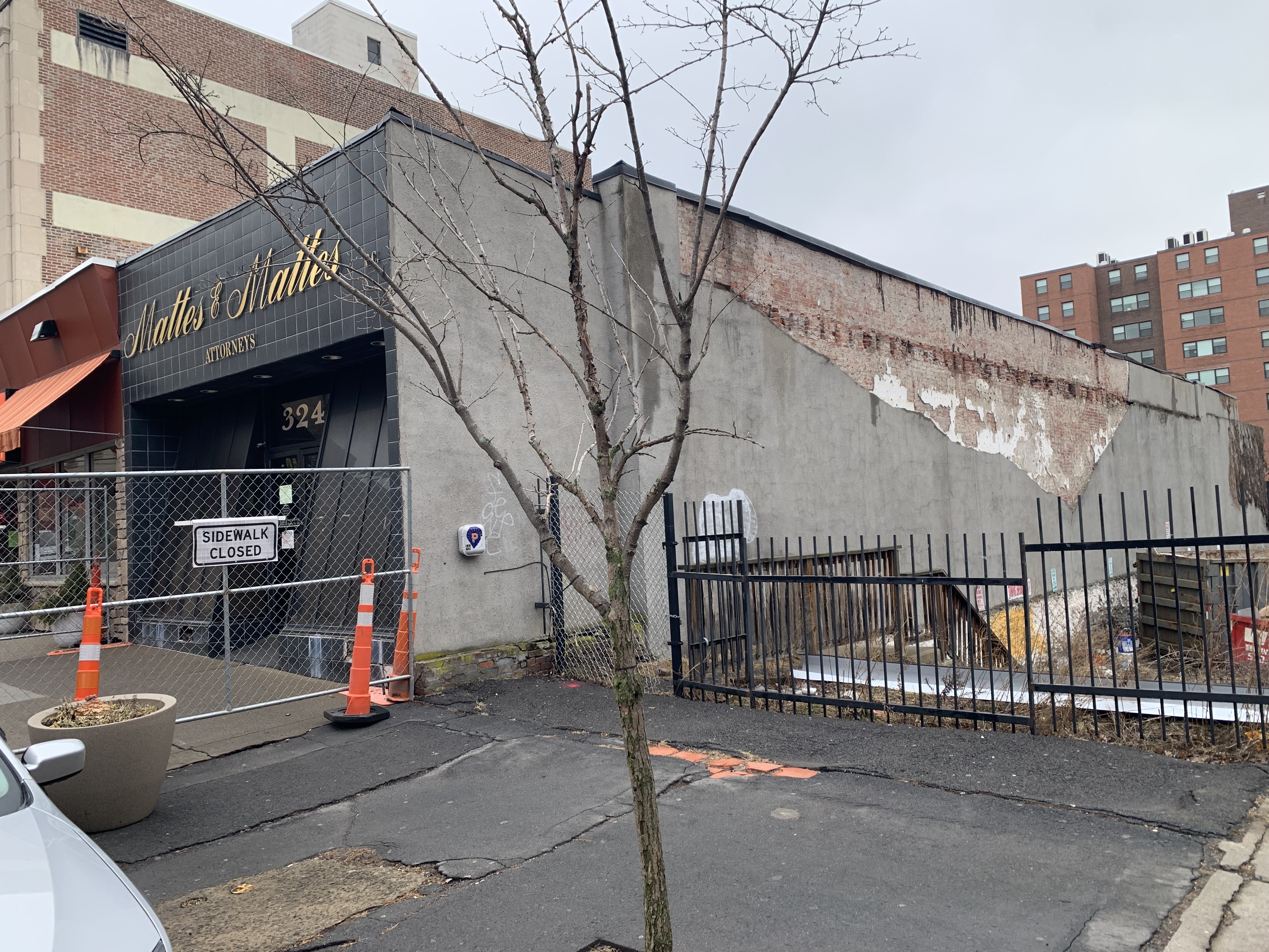 Scranton has the sidewalk closed in front of the condemned...