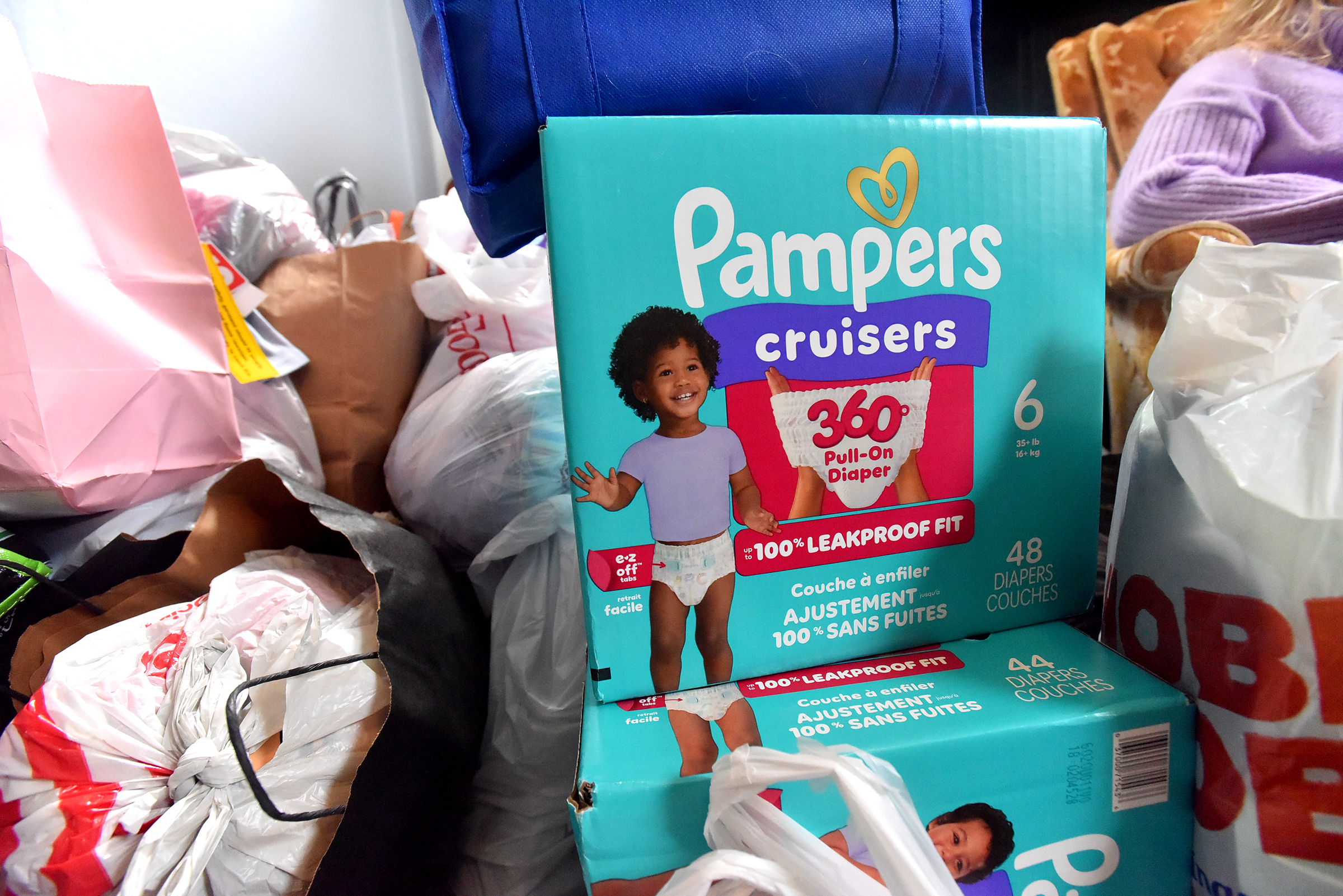 Diapers are among many of the donations collected in the...