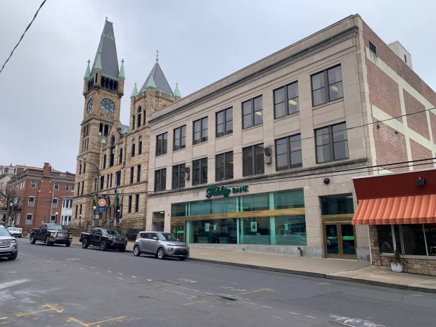 The Fidelity Bank Branch in the 300 block of North Washington Avenue in downtown Scranton that the city is buying for an annex to City Hall next door, seen here on March 4, 2026. (JIM LOCKWOOD / STAFF PHOTO)