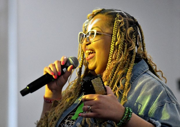 International jazz musician and Grammy Award nominee Tara Middleton speaks during the ImagineX event at the Nazareth Student Center at Marywood University on Wednesday, March 25, 2026. (SEAN MCKEAG / STAFF PHOTOGRAPHER)