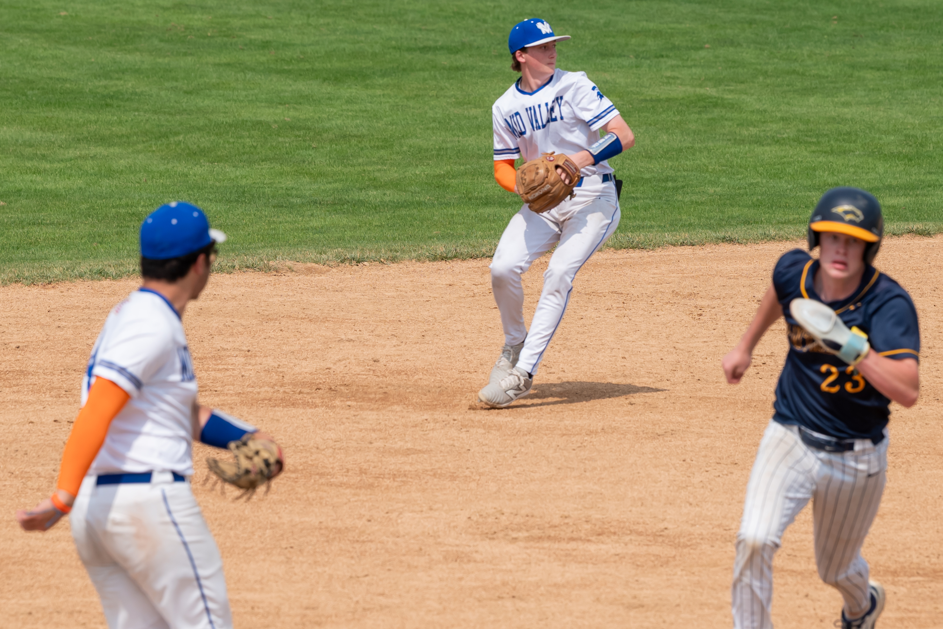 Mid Valley’s Joe Romanosky (11) gets ready to throw to...