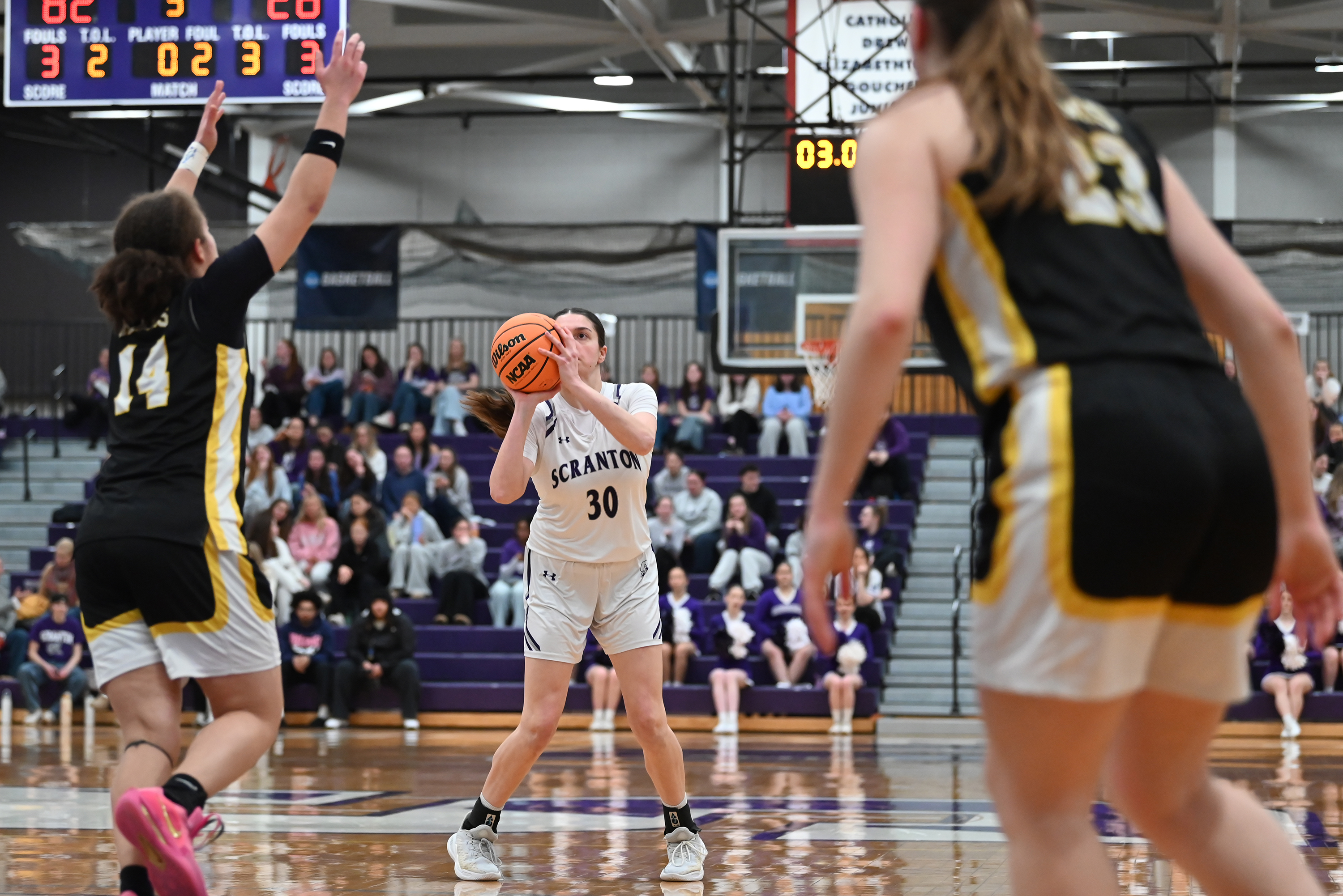 University of Scranton’s Sabrina Kraker takes a shot during NCAAA...