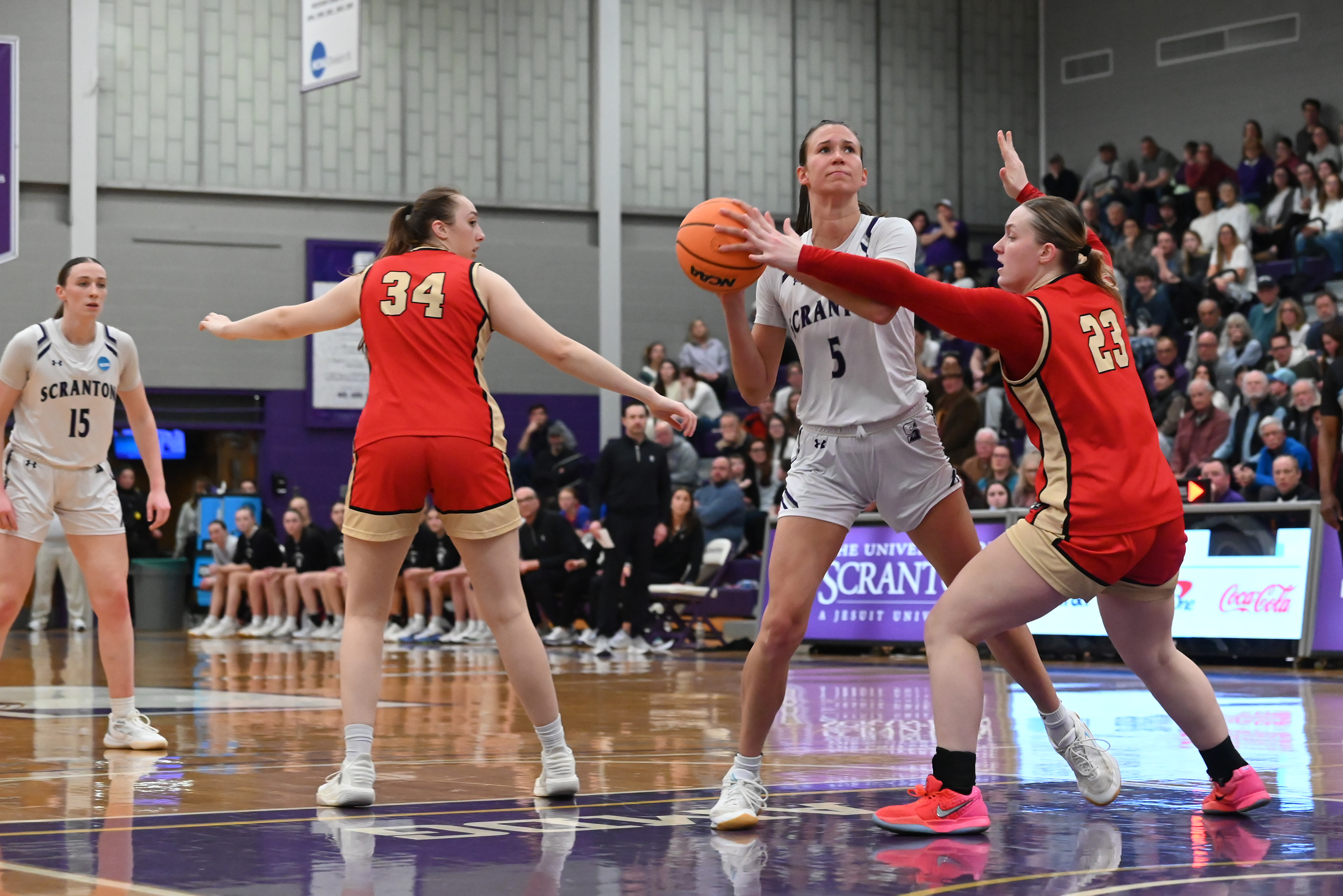 Otterbein’s Madilyn Stechshulte defends University of Scranton’s Katie Gorski during...