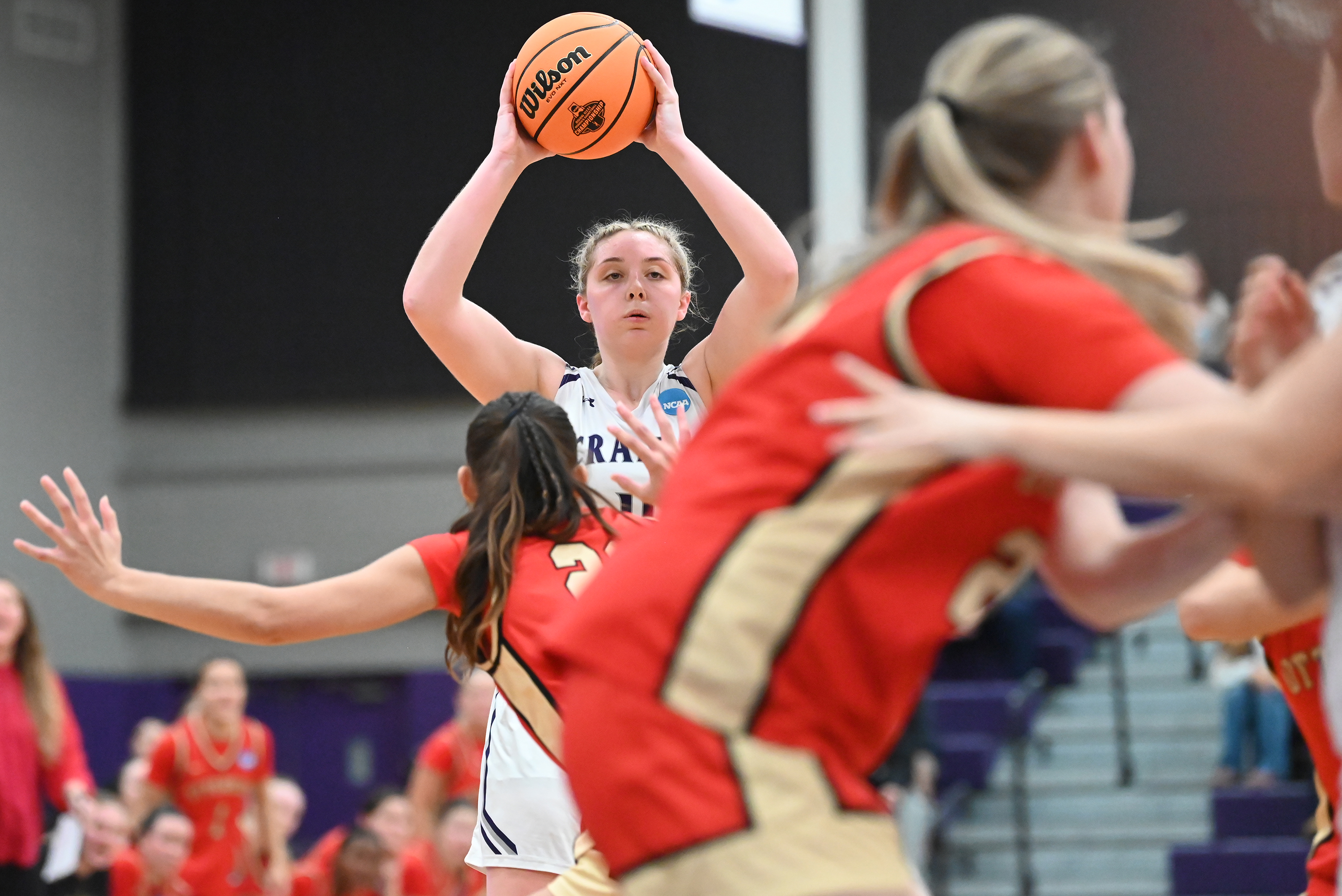 University of Scranton’s Kaci Kranson looks for an opening to...