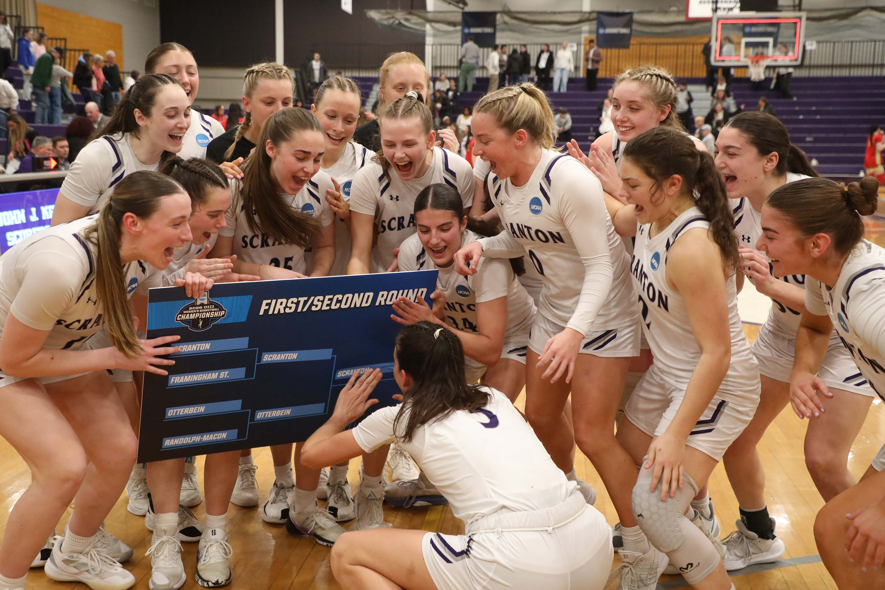 University of Scranton’s Katie Gorski tacks the Lady Royals’ name...