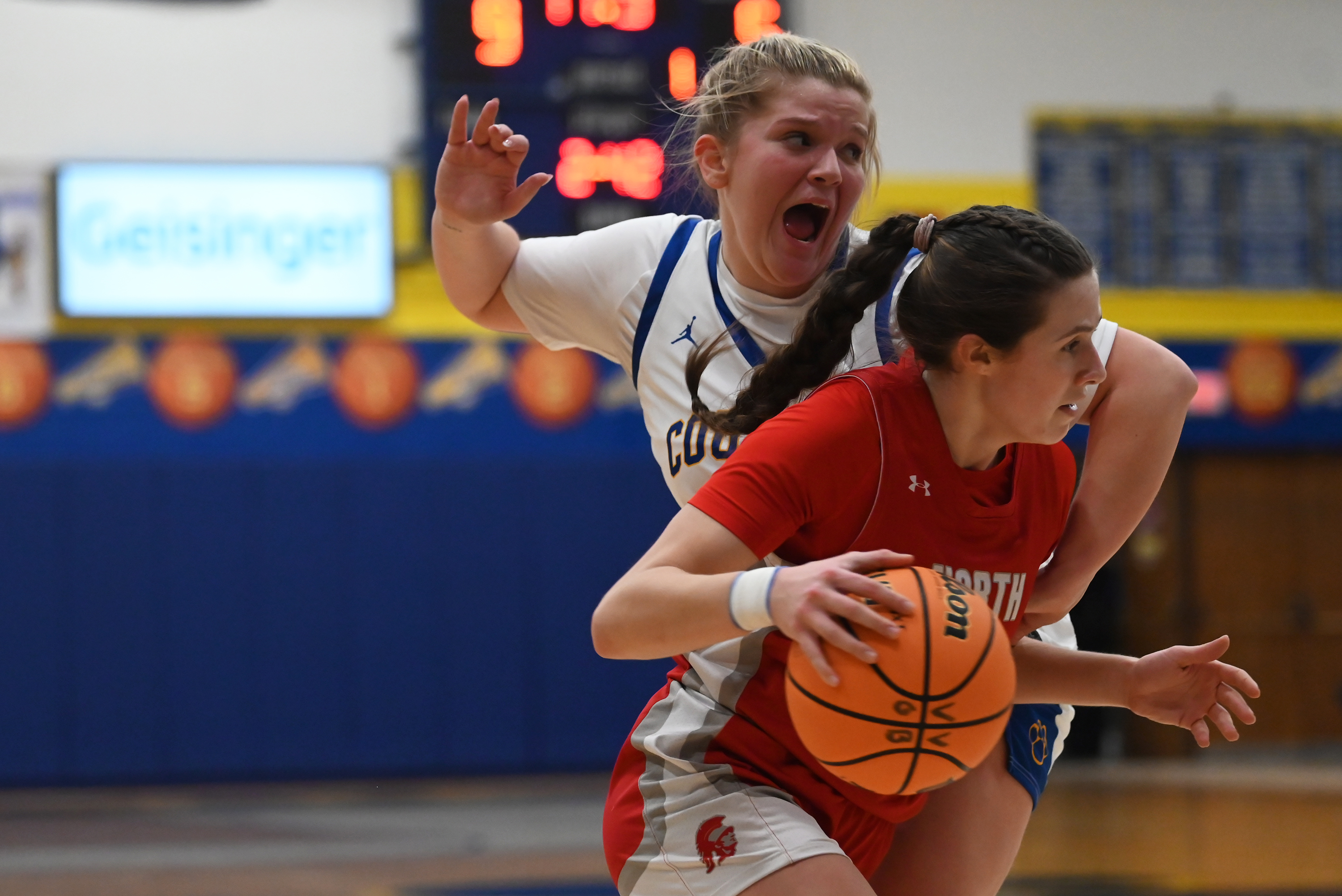 Valley View’s Sadie Cardoni defends North Pocono’s Celia DeCesare during...