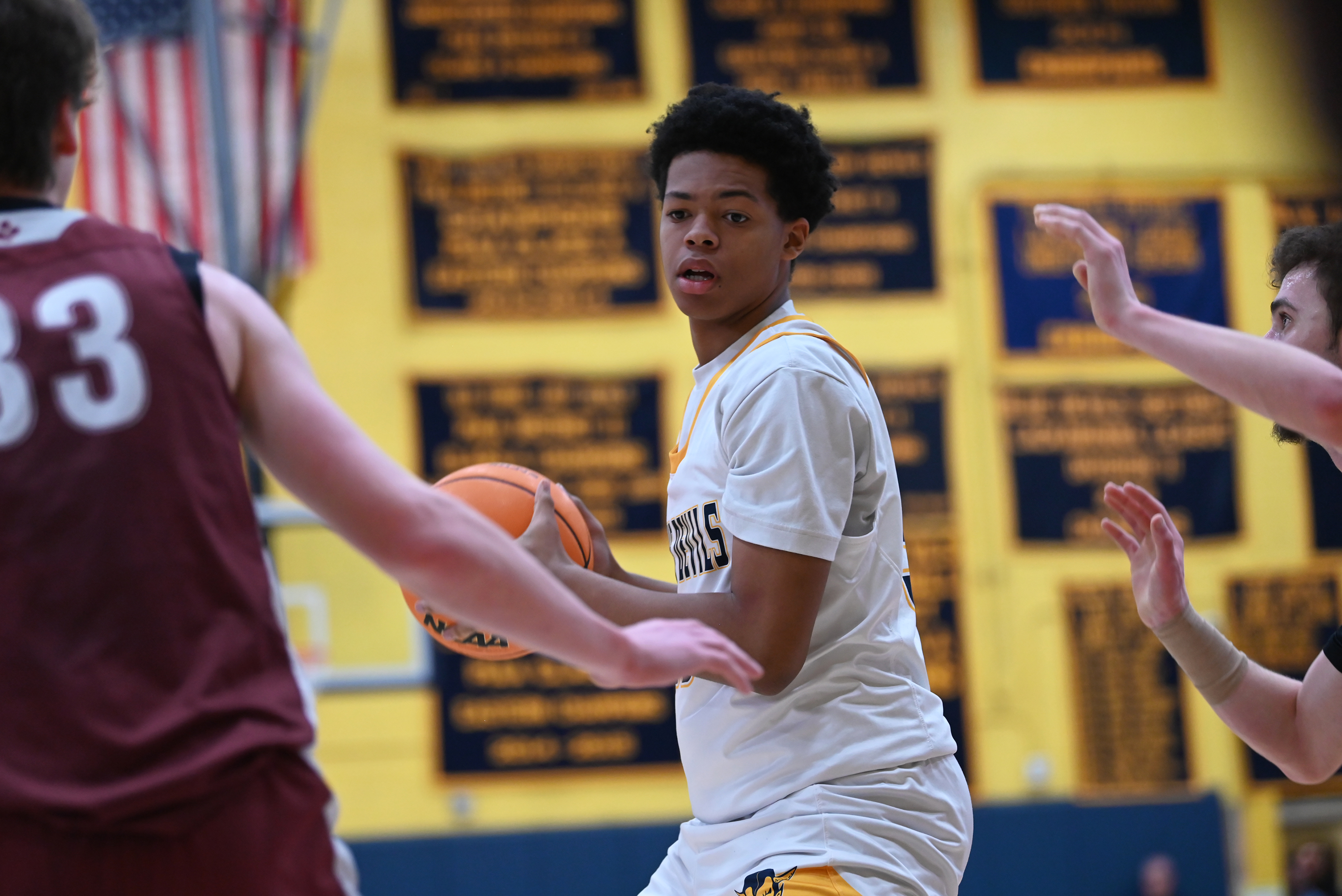 Old Forge’s Jared Williams holds the ball during the PIAA...
