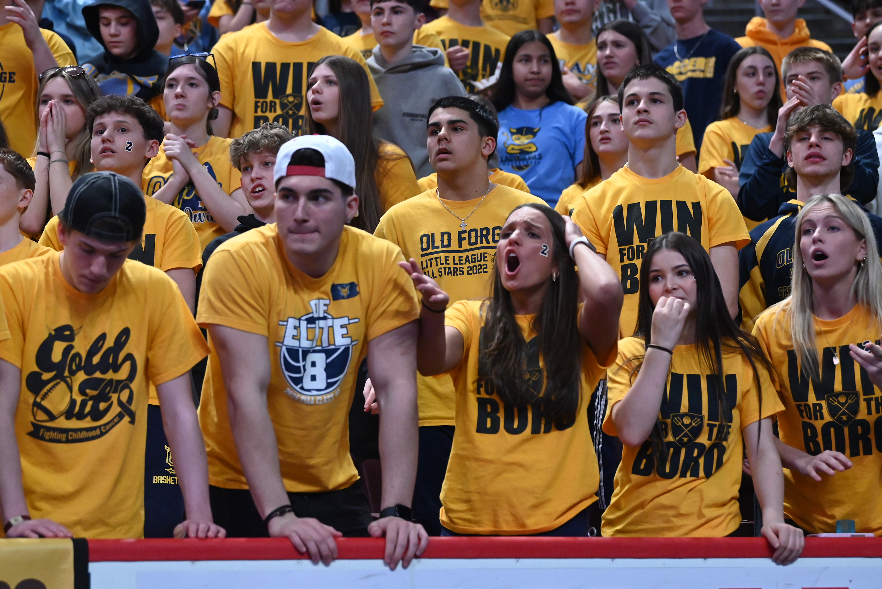 Old Forge fans react to game play during the PIAA...