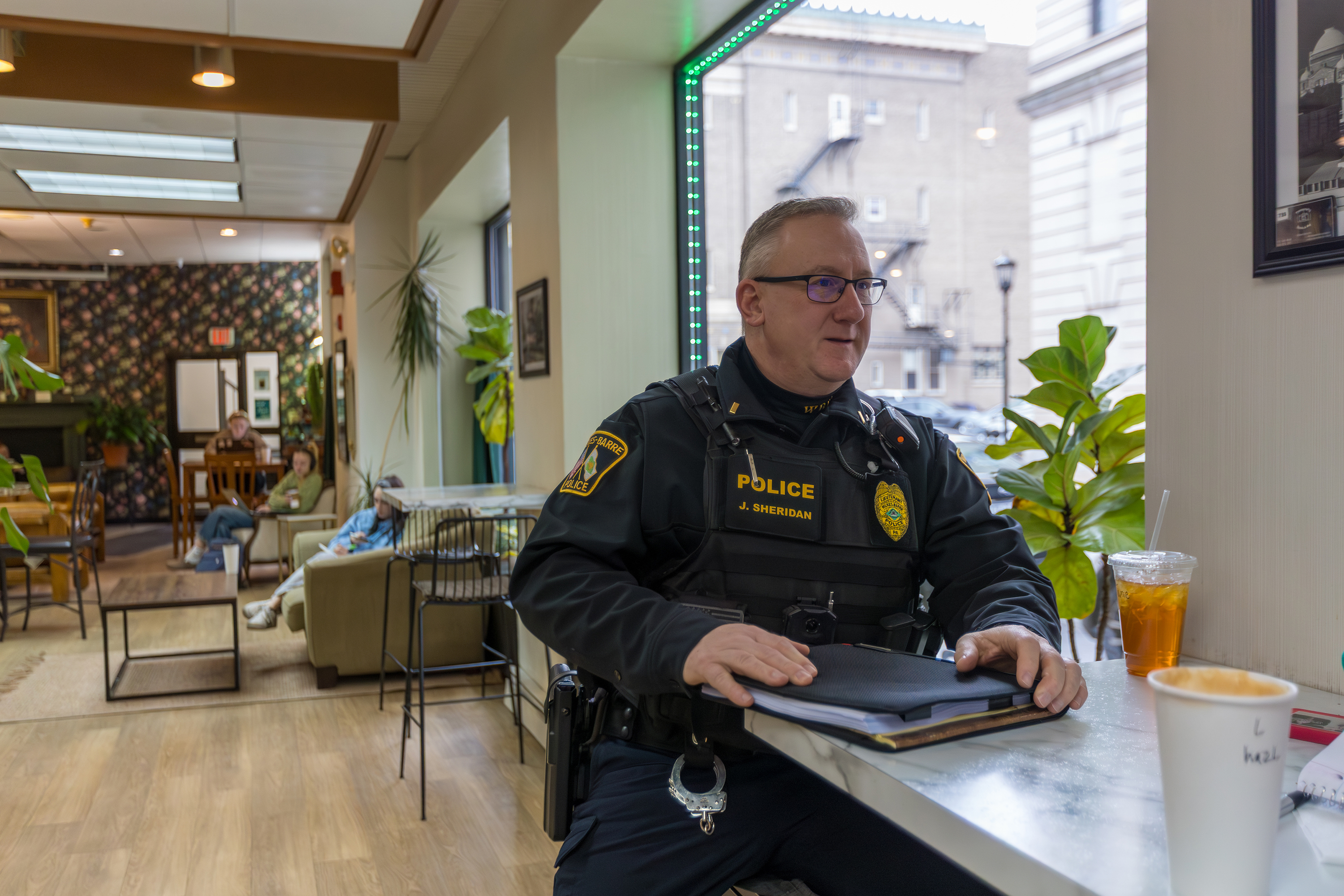 Wilkes-Barre City Police Sergeant James Sheridan attends an interview at...