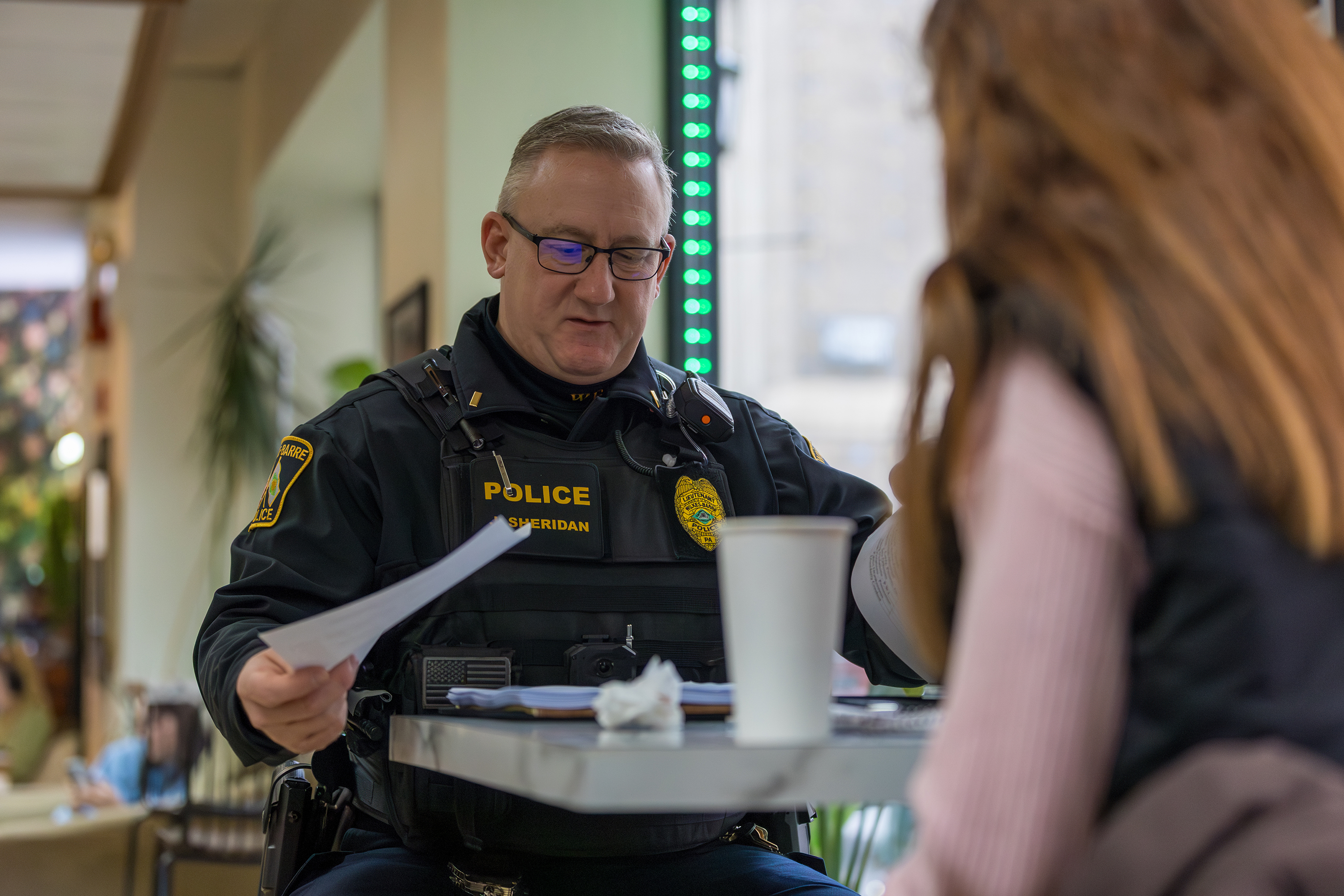 Wilkes-Barre City Police Sergeant James Sheridan attends an interview at...