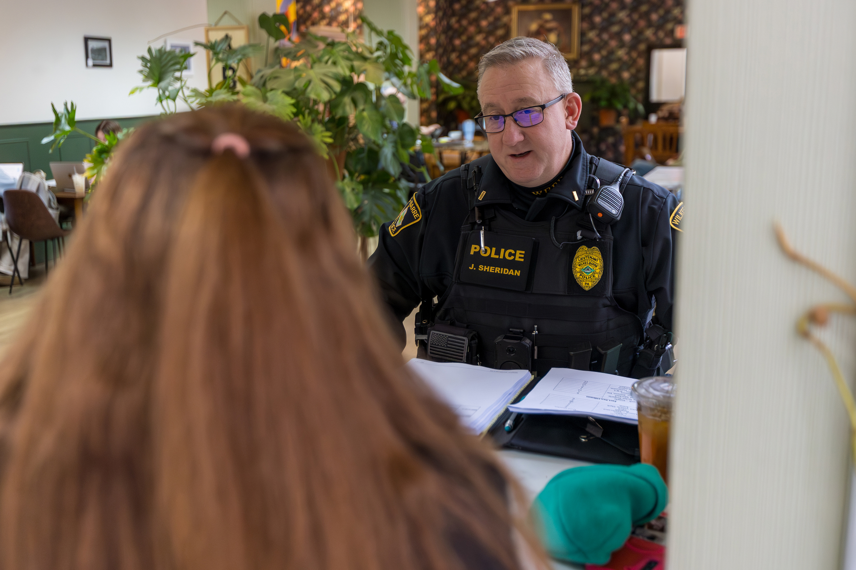 Wilkes-Barre City Police Sergeant James Sheridan attends an interview at...