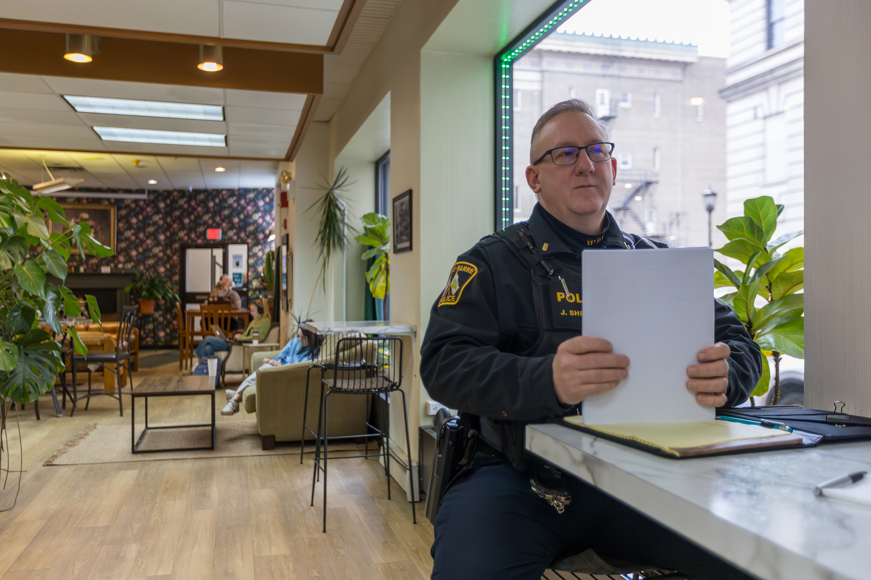 Wilkes-Barre City Police Sergeant James Sheridan attends an interview at...