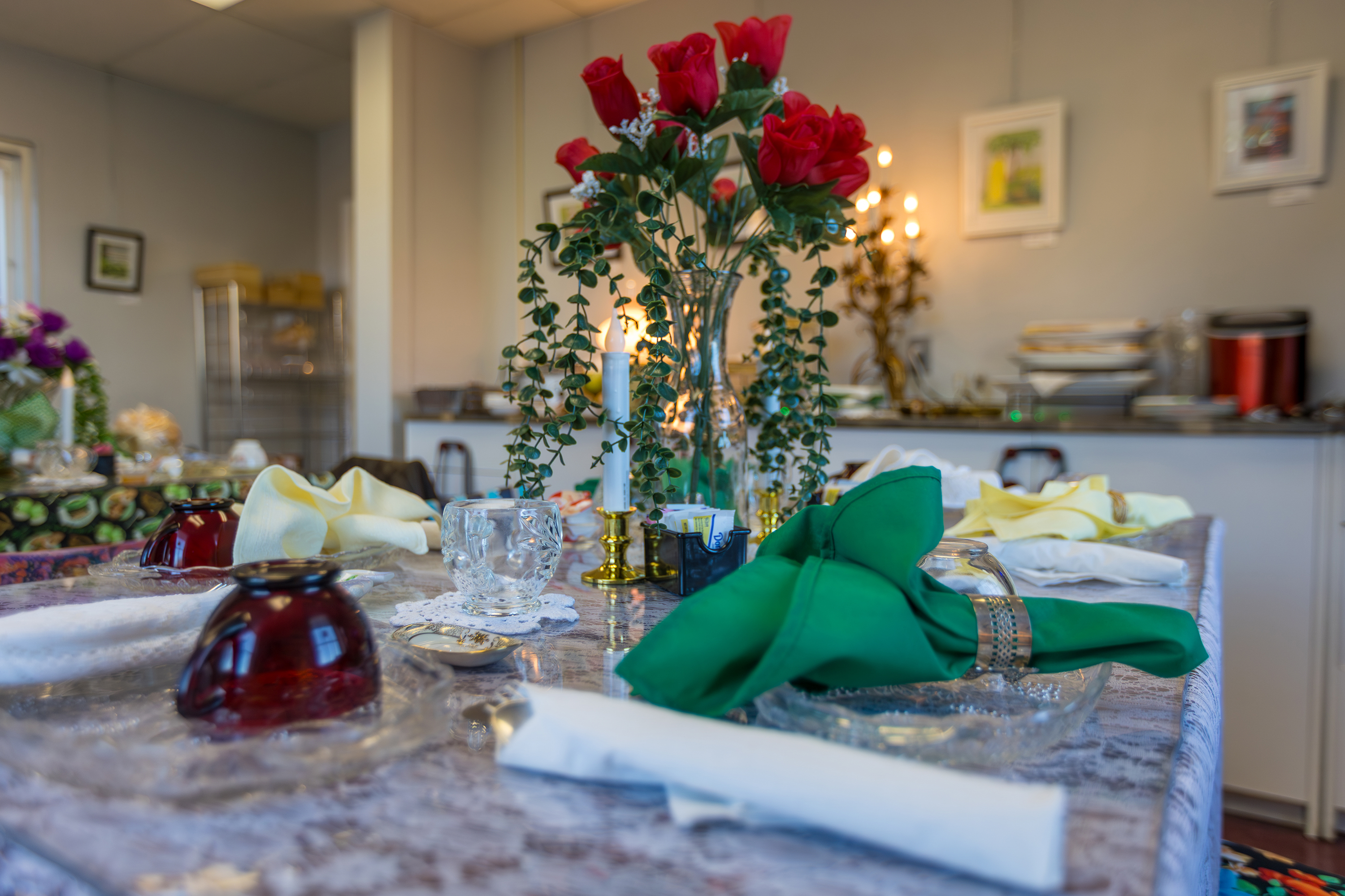 A tea table on display during the grand opening of...