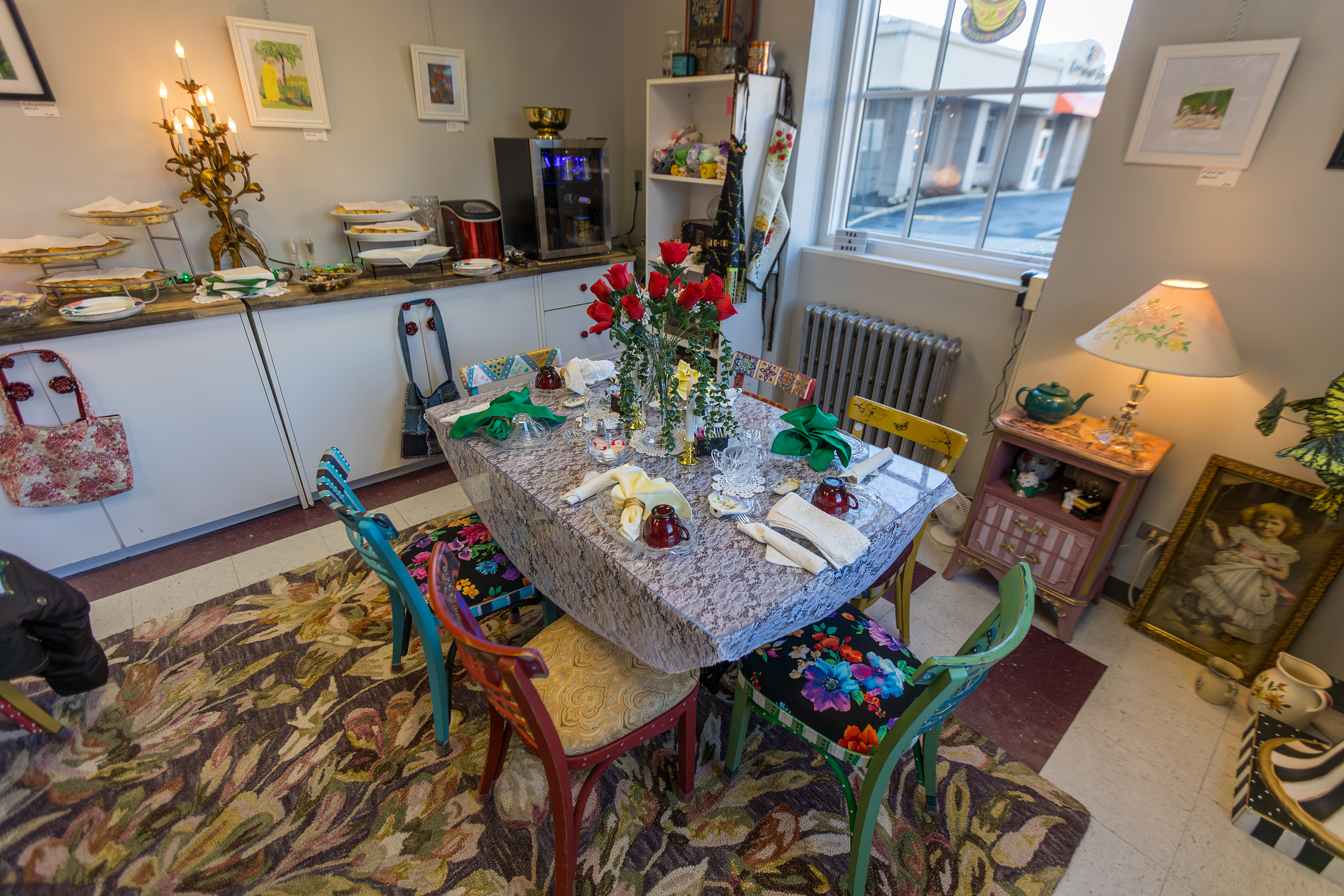 A tea table on display during the grand opening of...