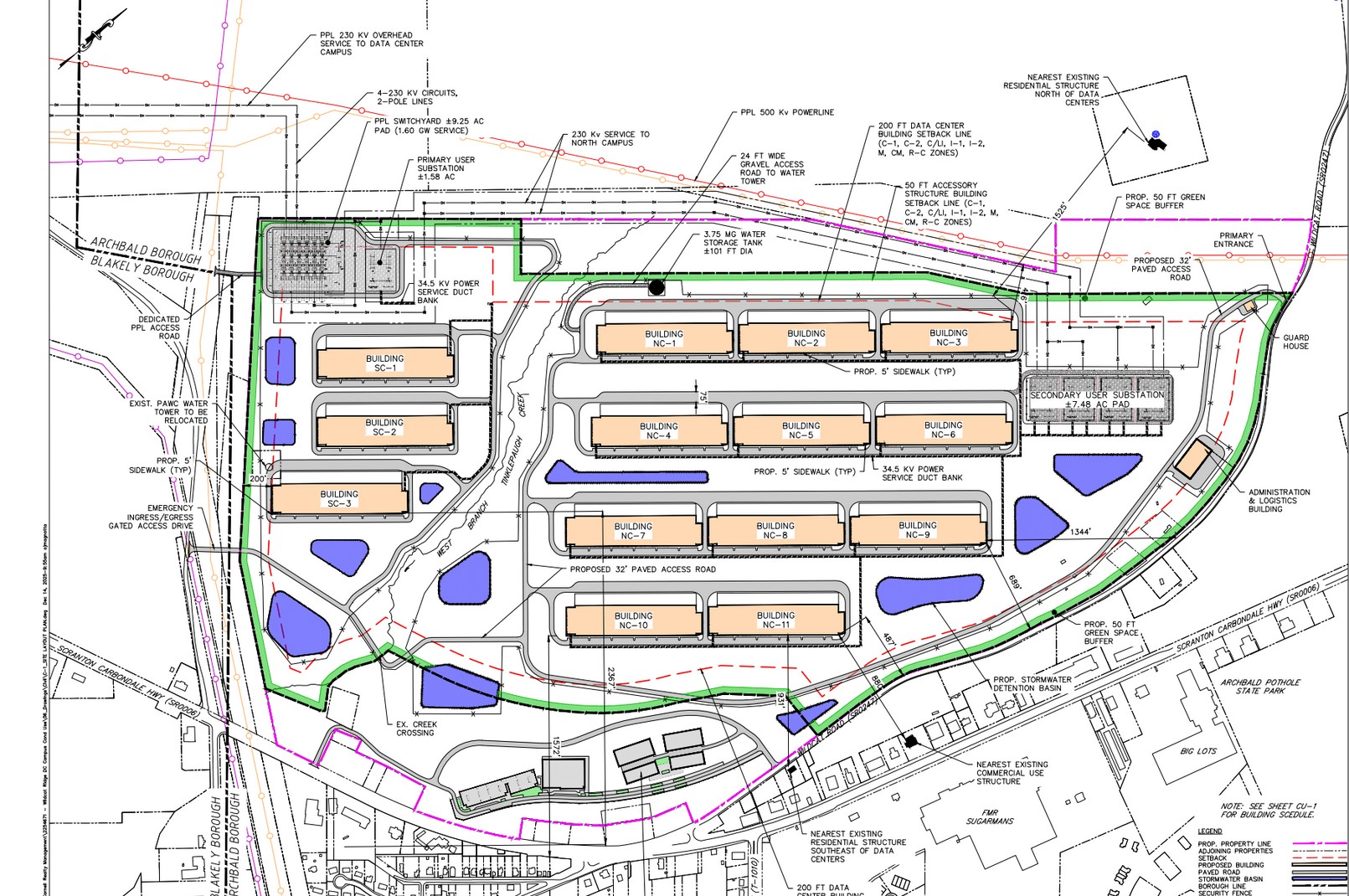 Plans for the Wildcat Ridge Data Center Campus document two...