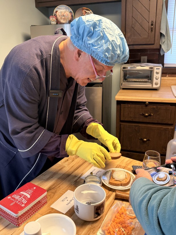 The Rev. James Paisley films a video for Rectory, Set, Cook! (COURTESY OF THE DIOCESE OF SCRANTON)