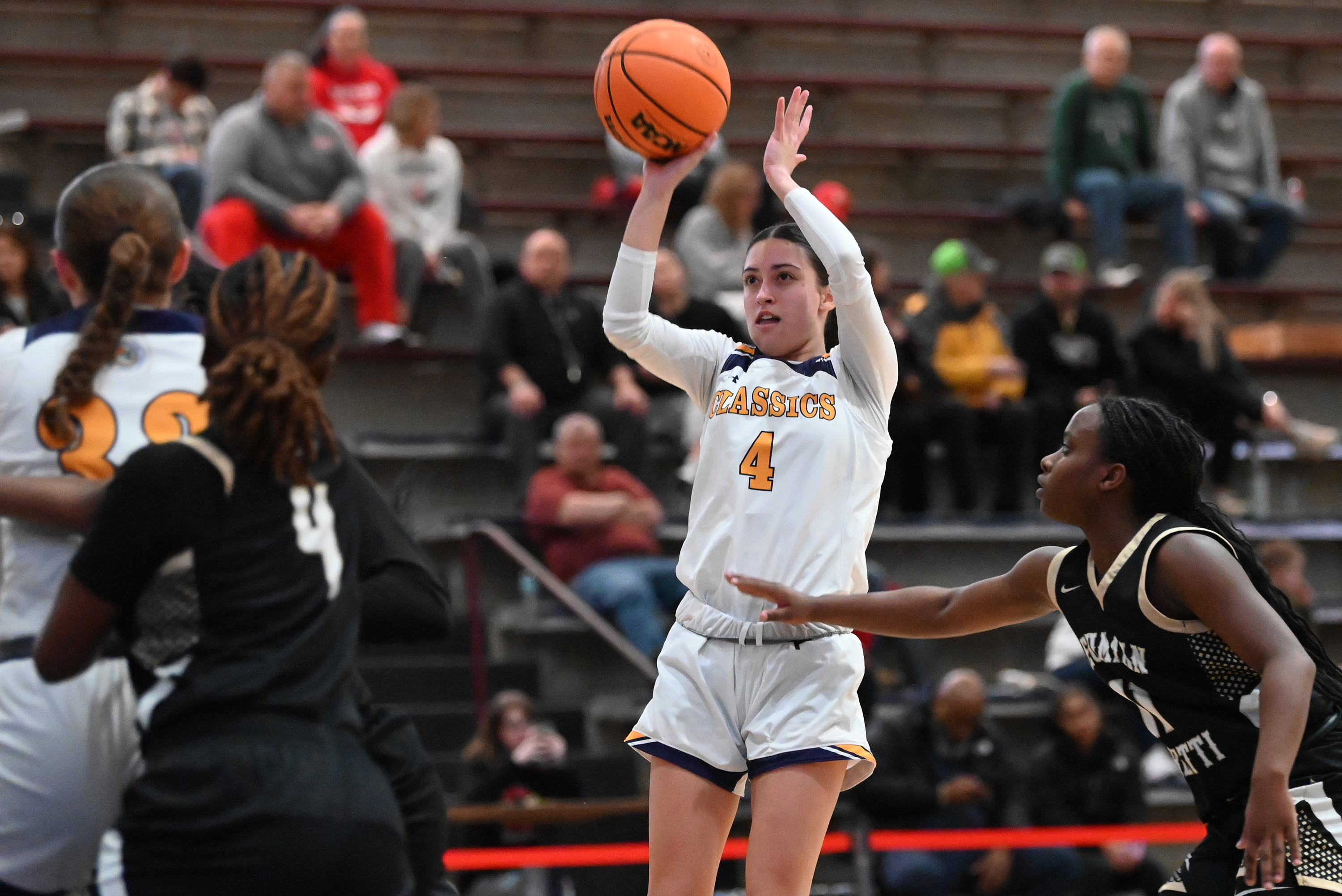 Scranton Prep’s Ava Fenton takes a shot against Neumann-Goretti during...