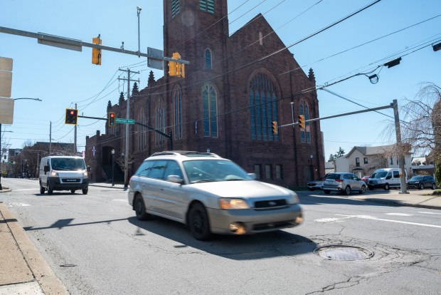 The intersection of Mulberry St. and Jefferson Ave. in Scranton on Tuesday, March 24, 2026. (REBECCA PARTICKA/STAFF PHOTOGRAPHER)
