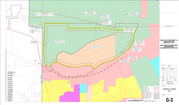 The properties, including the 495 acres from Pine Line, listed in the Wildcat Ridge Data Center Campus's conditional use application. (SCREENSHOT VIA CORNELL REALTY MANAGEMENT'S DEC. 15 CONDITIONAL USE APPLICATION)