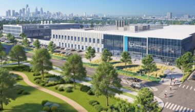 TerraPower Isotopes plans to invest $450 million in a South Philadelphia factory, shown here in an architectural rendering, that will produce radioactive molecules for use in cancer research and potential treatments.