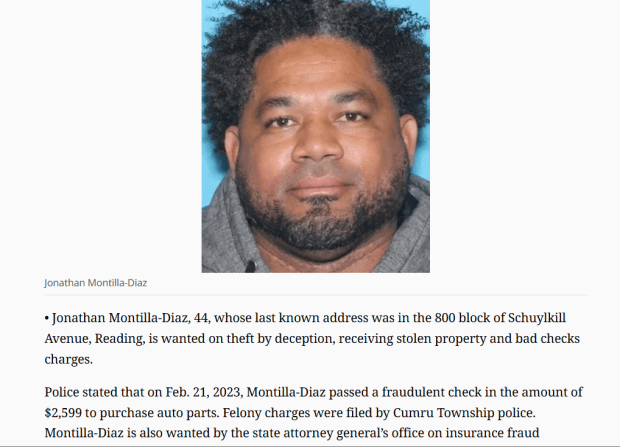 Screenshot of the March 25, 2023, "Berks Wanted" features in the Reading Eagle.