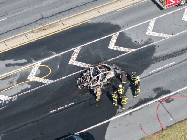 One person is dead after a 7-vehicle crash Sunday, March 22, 2026, on Center Valley Parkway in Upper Saucon Township. A car driven by Brian McKenna, 62, crossed the center concrete median and hit multiple vehicles traveling eastbound, authorities said. McKenna died and three others were taken to hospitals. (Rich Rolen/Special to The Morning Call)