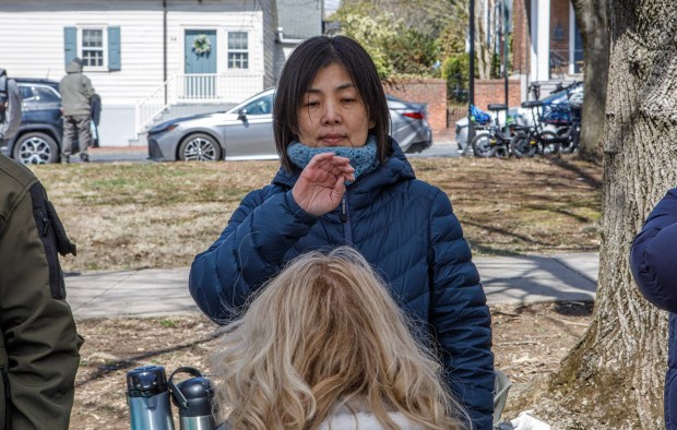 Chisako Fukushima of Lyons Station performs a healing ceremony during the Bethlehem-Tondabayashi Sister City Commission's annual Cherry Blossom Festival on Saturday, March 28, 2026, at the Garden of Serenity in Bethlehem. The festival featured Japanese music, food, origami and tea ceremonies. (Jane Therese/Special to The Morning Call)