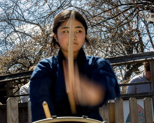 Manami Fukuoka, 13, of Emmaus performs during the Bethlehem-Tondabayashi Sister City Commission's annual Cherry Blossom Festival on Saturday, March 28, 2026, at the Garden of Serenity in Bethlehem. The festival featured Japanese music, food, origami and tea ceremonies. (Jane Therese/Special to The Morning Call)