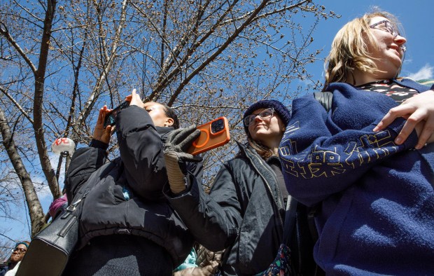 People video the Iroha Taiko drumming ceremony during the Bethlehem-Tondabayashi Sister City Commission's annual Cherry Blossom Festival on Saturday, March 28, 2026, at the Garden of Serenity in Bethlehem. The festival featured Japanese music, food, origami and tea ceremonies. (Jane Therese/Special to The Morning Call)