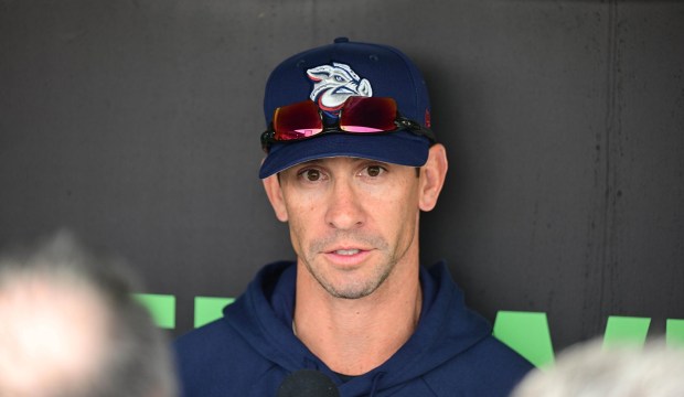 Lehigh Valley IronPigs manager Anthony Contreras speaks Wednesday, March 25, 2026, during IronPigs media day at Coca-Cola Park in Allentown. (Monica Cabrera /The Morning Call)