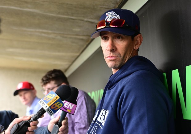 Iron Pig's manager Anthony Contreras speaks Wednesday, March 25, 2026, during IronPigs media day at Coca-Cola Park in Allentown. (Monica Cabrera/The Morning Call)