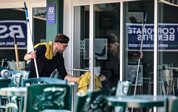 The BSI Dugout Suites get a window washing Wednesday, March 25, 2026, during media day at Coca-Cola park in Allentown. (Monica Cabrera/The Morning Call)