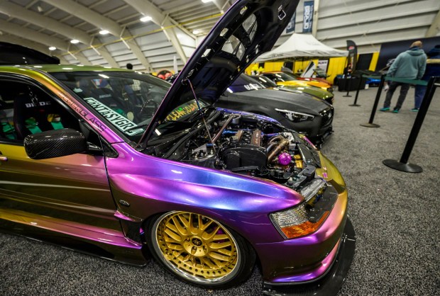 Colorful sports cars are on display at Black Glass Tint area Wednesday, March 18, 2026, during Lehigh Valley Auto Show 2026 at Lehigh University's Goodman Campus in Bethlehem. The show features more than 400 vehicles from 66 different brands and runs Thursday-Saturday: 10 a.m.- 8 p.m.; Sunday: 10 a.m.-5 p.m. (April Gamiz/The Morning Call)