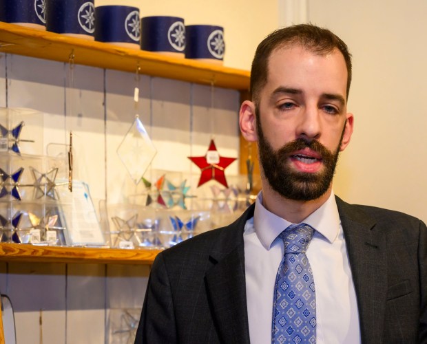 Sean Ziller, Bethlehem's deputy director economic development, speaks Monday, March 9, 2026, during a news conference at Schropp Dry Goods Shoppe in Bethlehem unveiling that Main Street in Bethlehem was nominated in USA Today's 10Best Main Street competition for 2026. It won in 2025. The news conference also introduced the Our Star Shines All Year Round marketing campaign to encourage travelers to visit the city. (April Gamiz/The Morning Call)