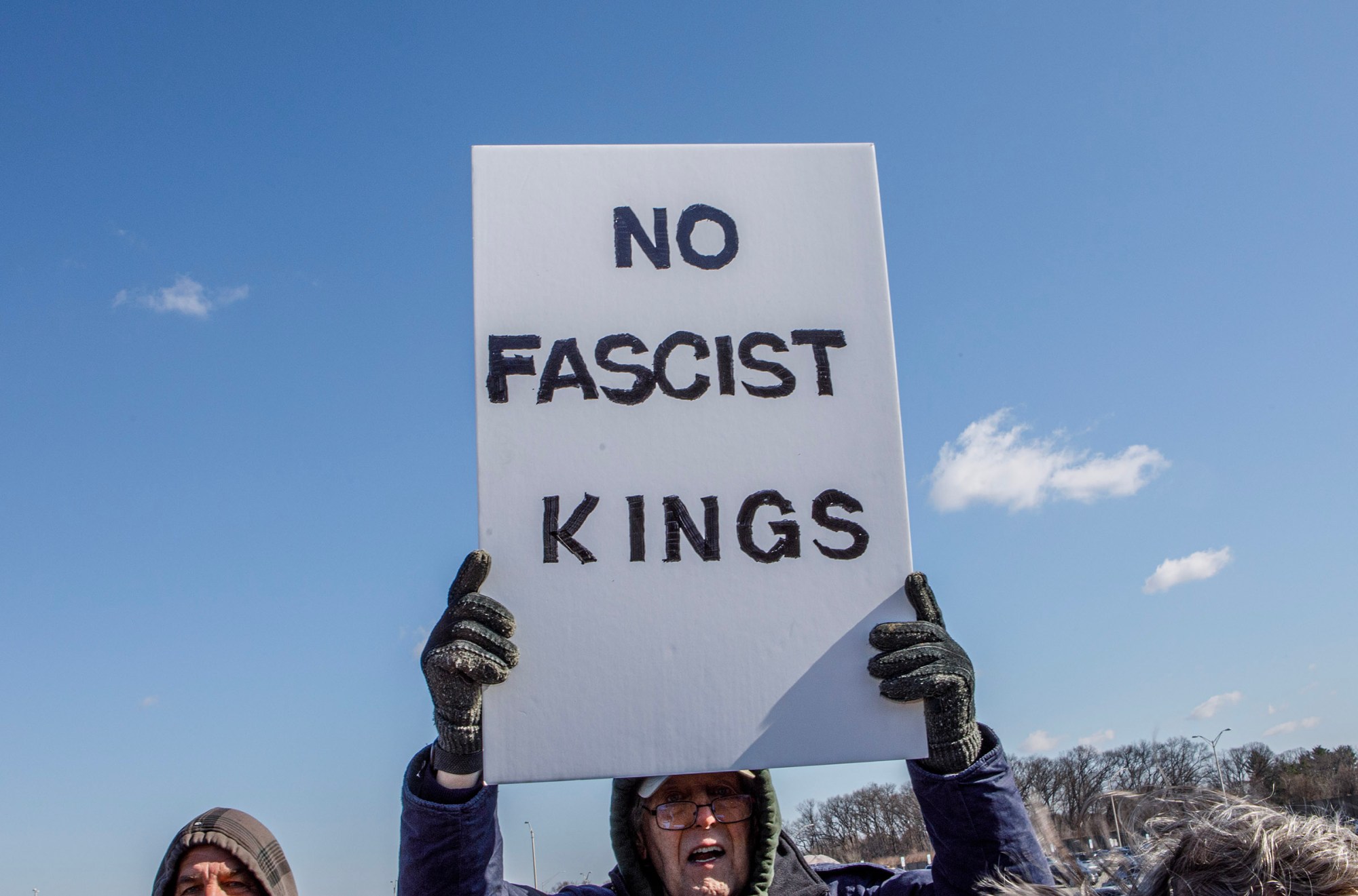 People protest as part of the No Kings protest at Emrick Boulevard and William Penn Highway on Saturday, March 28, 2026, in Bethlehem Township. Lehigh Valley activists said they hoped Saturday's protests would become a tipping point in the anti-Trump movement, with thousands expected to participate in events locally and millions nationwide. (Jane Therese/Special to The Morning Call)