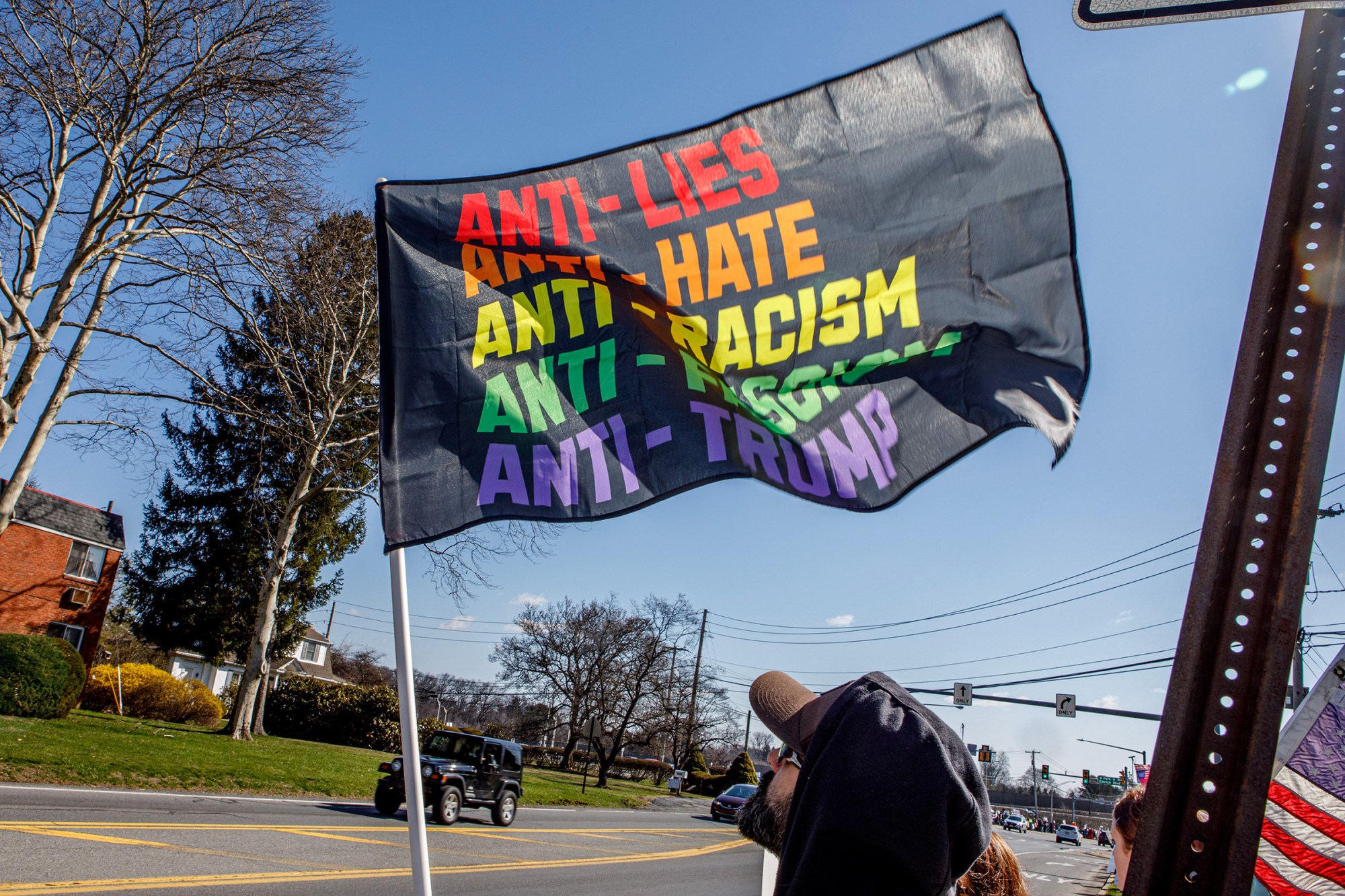 People protest as part of the No Kings protest at Emrick Boulevard and William Penn Highway on Saturday, March 28, 2026, in Bethlehem Township. Lehigh Valley activists said they hoped Saturday's protests would become a tipping point in the anti-Trump movement, with thousands expected to participate in events locally and millions nationwide. (Jane Therese/Special to The Morning Call)