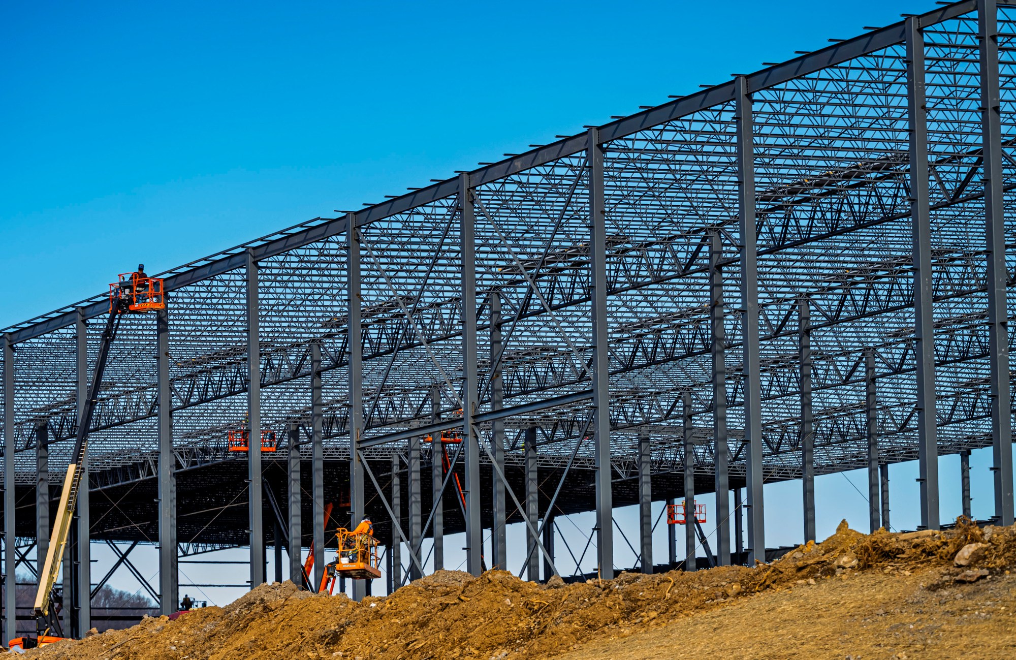 Construction continues on an industrial building Monday, March 2, 2026, at a 26-acre lot at 2141 Commerce Center Blvd., in Bethlehem. The project is being developed by JERC Partners XCII LLC, a J.G. Petrucci Co. entity, and Lehigh Valley Industrial Park. (April Gamiz/The Morning Call)