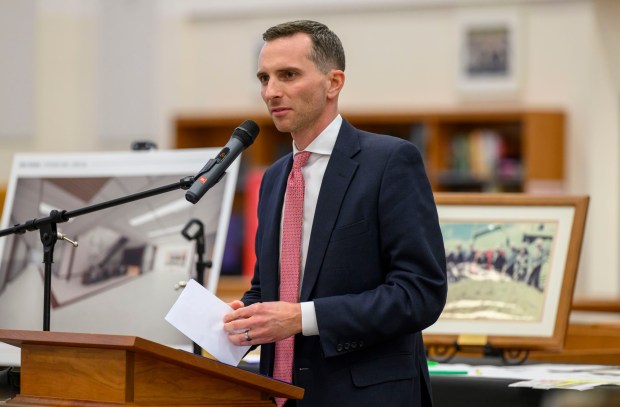 Michael Butz, General Manager, Alvin H. Butz, Inc., speaks on Friday, March 6, 2026, during the groundbreaking for an 84,914-square-foot addition at Parkland High School in South Whitehall Township. That construction, plus renovations, is expected to be done by December 2027. The expansion and renovation will include 30 new classrooms, 16 new labs, two enclosed, outdoor courtyards, a renovated media center and cafeteria and a new athletics entrance and lobby. (April Gamiz/The Morning Call)